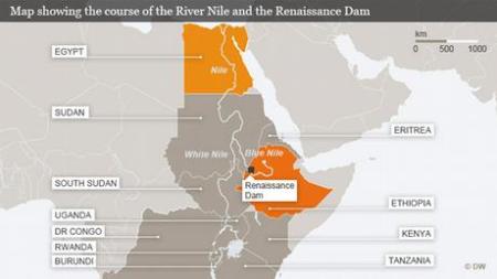 Map of Nile River, Egypt and the Grand Ethiopian Renaissance Dam Project