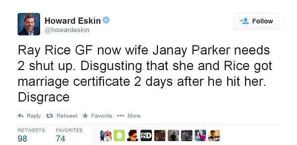 howard eskin tweet about rice incident