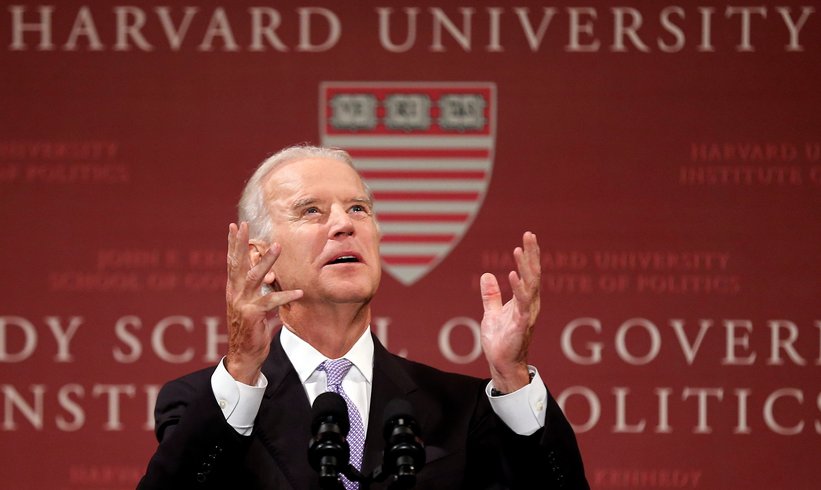 us vp joe biden speaks at harvard kennedy school of government about syria civil war, apologizes later to turkey and united arab emirates