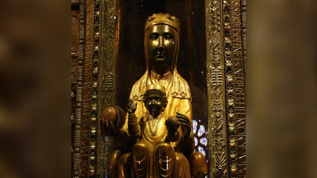 Black Madonna Montserrat statue from Catalonia, Spain is used by the Mental Unrest blog to represent the Eduardo Gutierrez del Barrio composition, "Misa Justos", where Patsy Moore wrote the lyrics.  The "Misa Justos" composition celebrates women, and the Mental Unrest blog felt this statue provides fitting imagery for the article that was written.